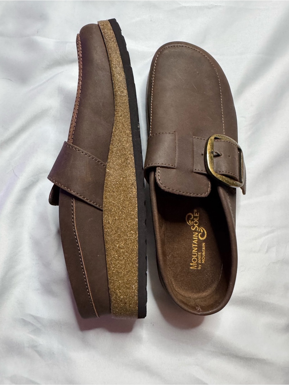 Mountain Sole Brown Leather Clog Mule with Adjustable Buckle - Women